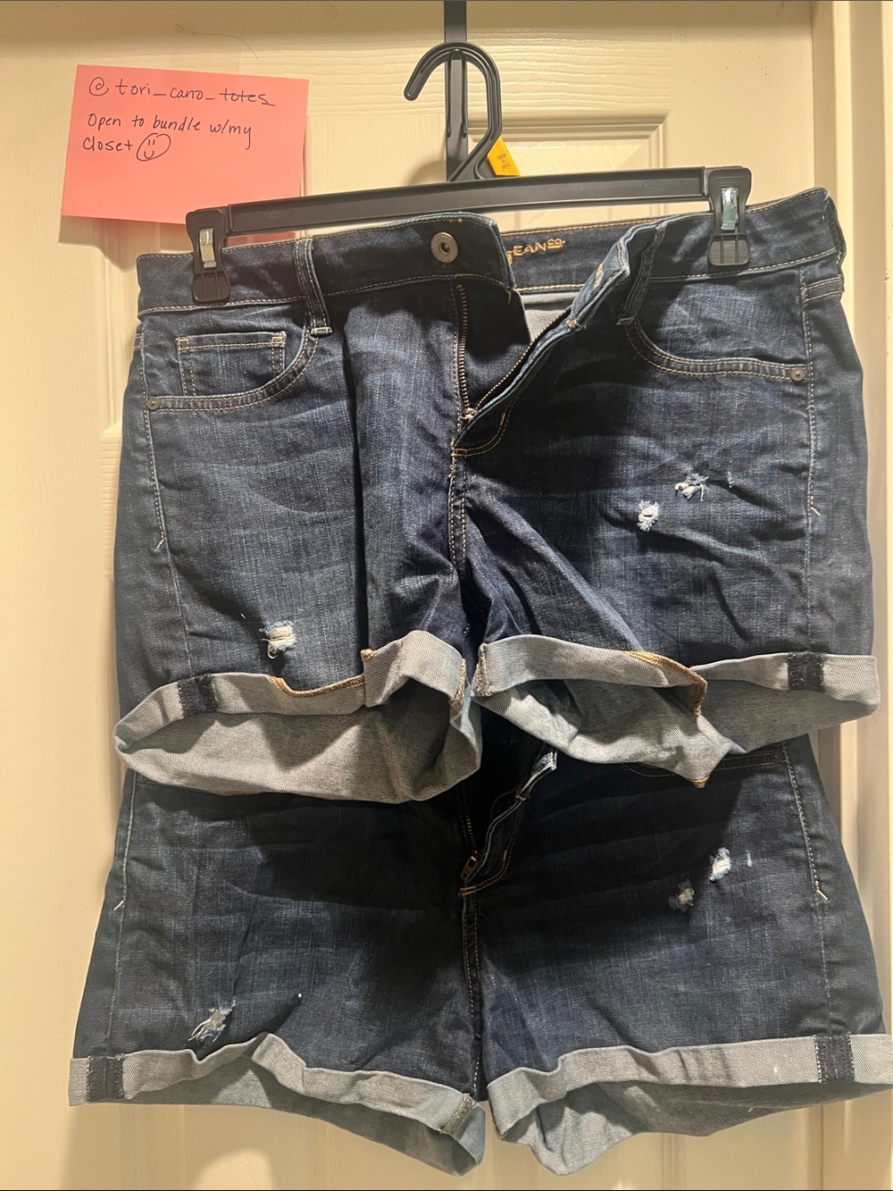 Arizona Jean Company Dark Blue Distressed Denim Shorts